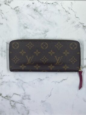 Louis Vuitton Monogram Zip Wallet in Brown with Burgundy Pull